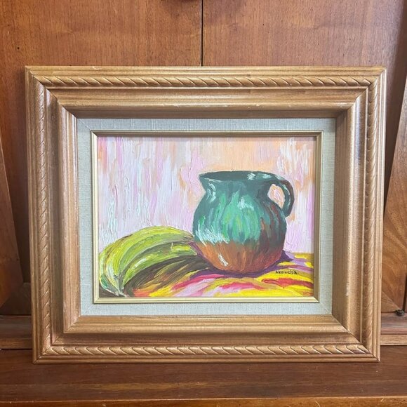 Vintage Original 1985 Modern Expressionist Oil Painting –Wood Framed Still Life - Picture 1 of 9